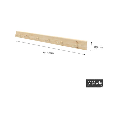 MODE 6 Natural Pine Hook Rack with 6 Hooks - Easy Install, Durable Timber