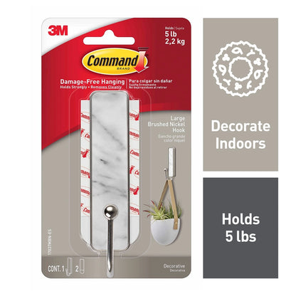 Command Large Marble Finish Adhesive Hook, Strong Hold, Damage-Free, Stylish Design
