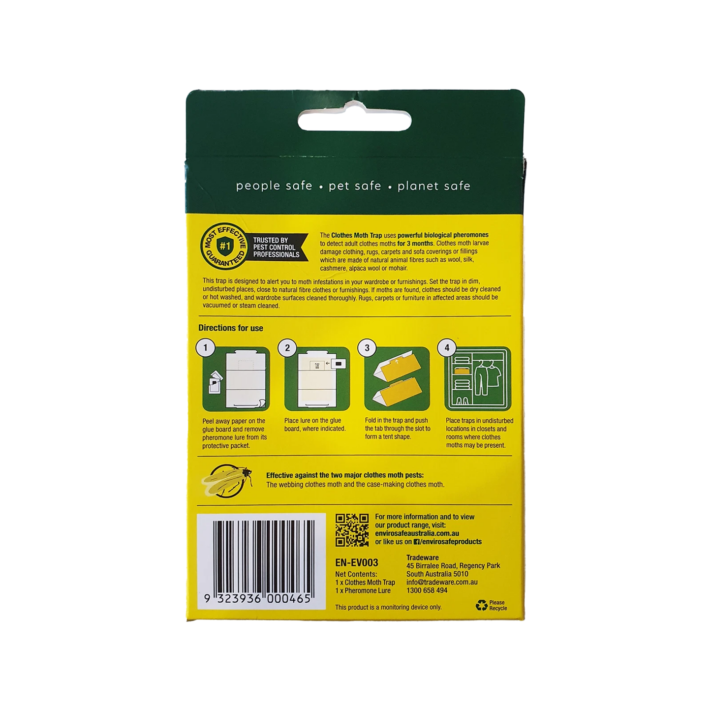 EnviroSafe Clothes Moth Trap, Pesticide-Free, 3-Month Pheromone Lure, Large Area Coverage