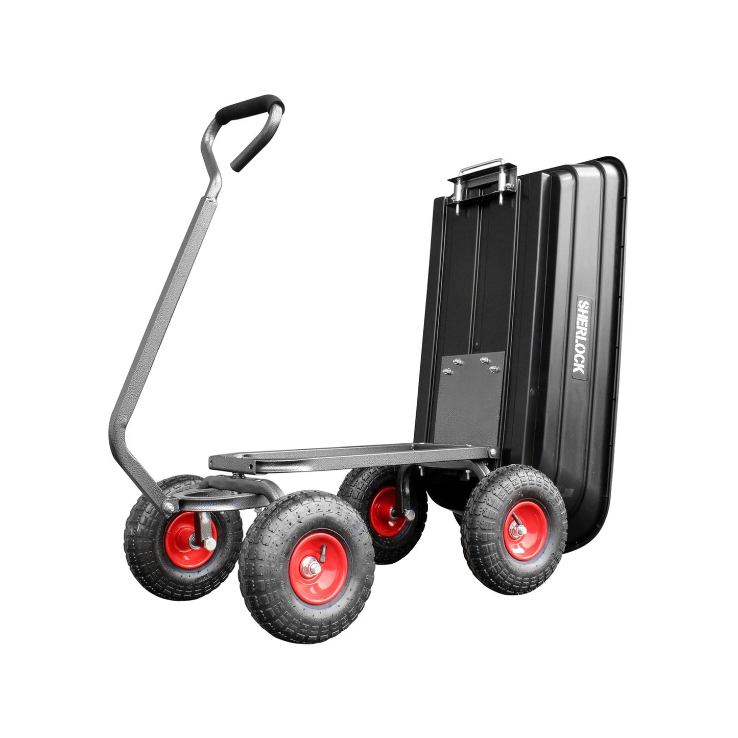 Sherlock 67L Black Poly Cart - Durable Tray, Pneumatic Wheels, Easy-Tip Design