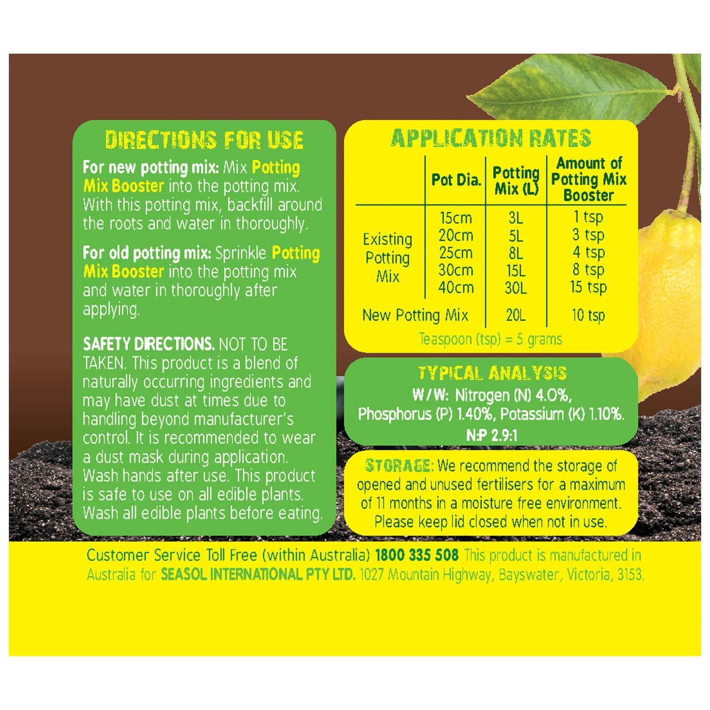 Seasol 500g Potting Mix Booster Tub - Enhances Growth & Soil Health, All-Season Use