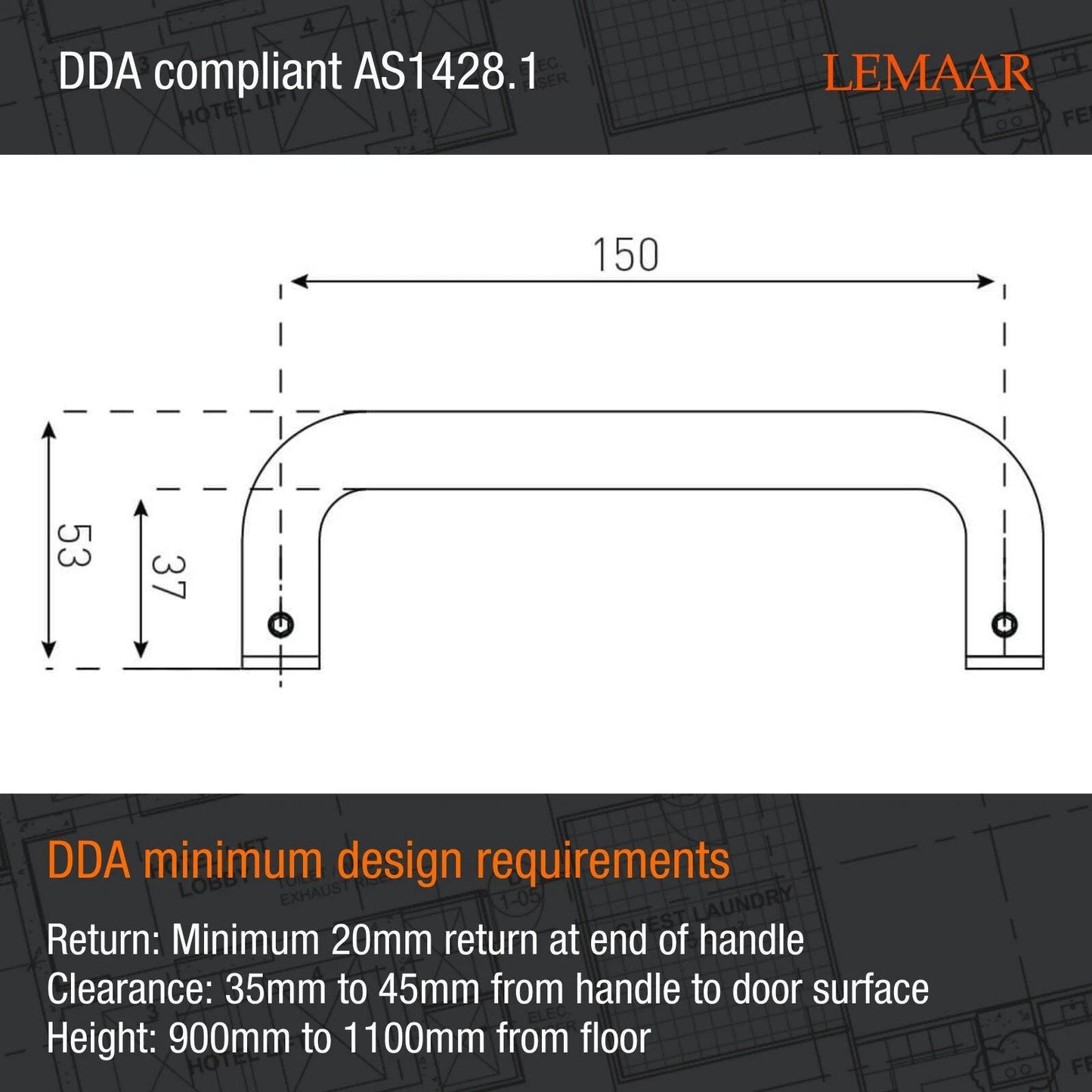 Lemaar 150x16mm Satin Stainless Steel D Pull Handle DDA Compliant