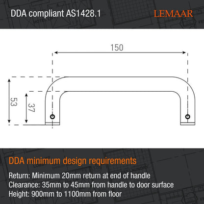 Lemaar 150x16mm Satin Stainless Steel D Pull Handle DDA Compliant