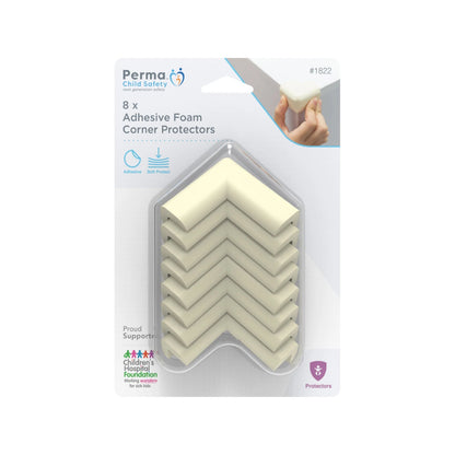 Perma Child Safety Foam Corner Protectors 8 Pack, Easy Adhesive, Impact-Absorbing, White