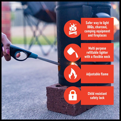 Firemate Flexi Refill Lighter - Flexible Neck, Refillable, Adjustable Flame, Child-Resistant Lock