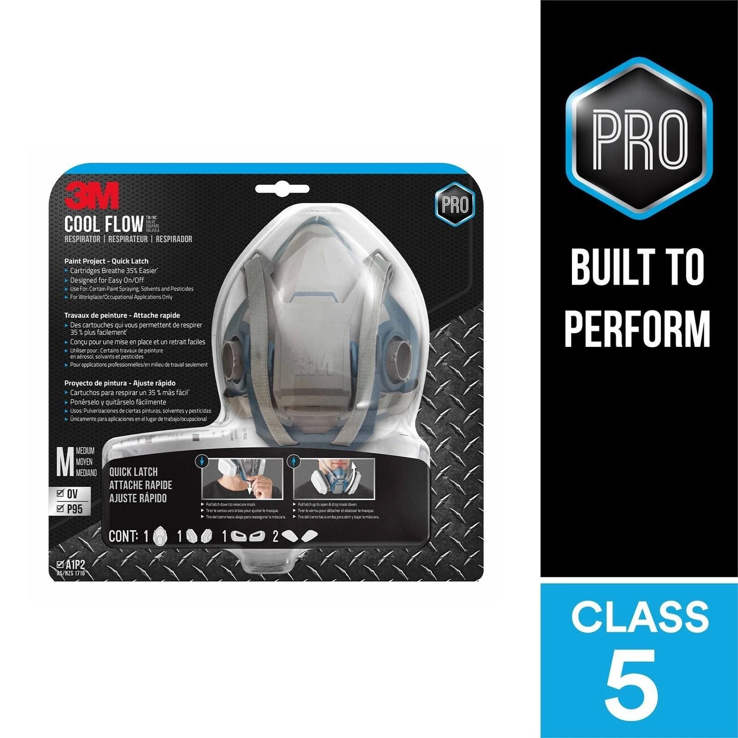 3M Painters Quick Latch Respirator with Cool Flow Valve, Adjustable Straps, Black