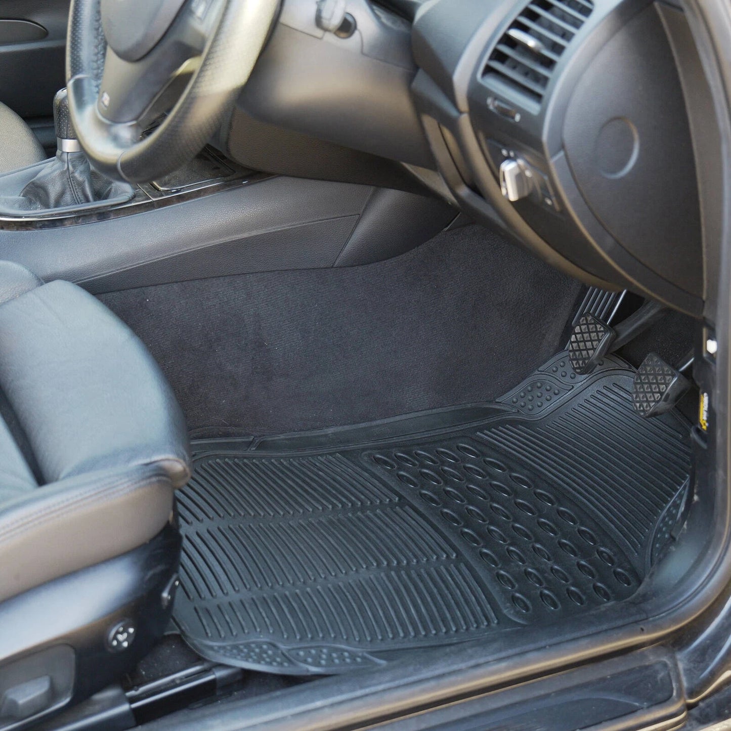 All Set Black Heavy-Duty PVC Car Floor Mats - 4 Piece, Universal Fit, Anti-Slip, Durable Protection