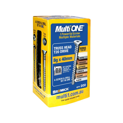 Bremick MultiONE 8g x 40mm B8 Coated Self-Drilling Screws 200 Pack