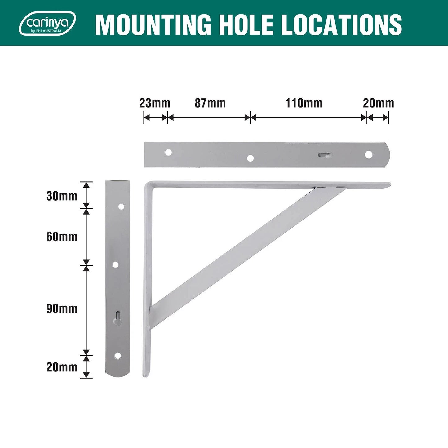 Carinya White Heavy Duty Bracket 250x200mm, 175kg Load, Powder Coated Steel