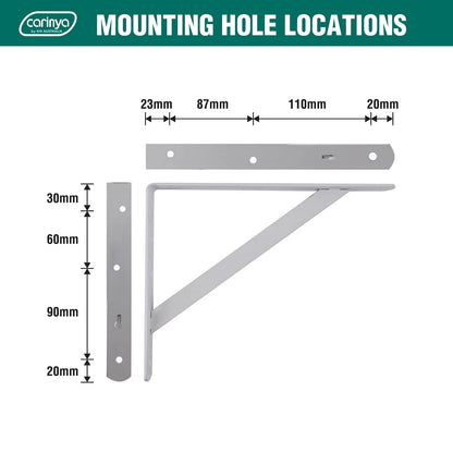 Carinya White Heavy Duty Bracket 250x200mm, 175kg Load, Powder Coated Steel