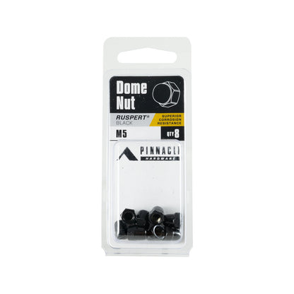 Pinnacle M5 Black Ruspert Dome Nut 8 Pack - Corrosion Resistant, Indoor/Outdoor Use