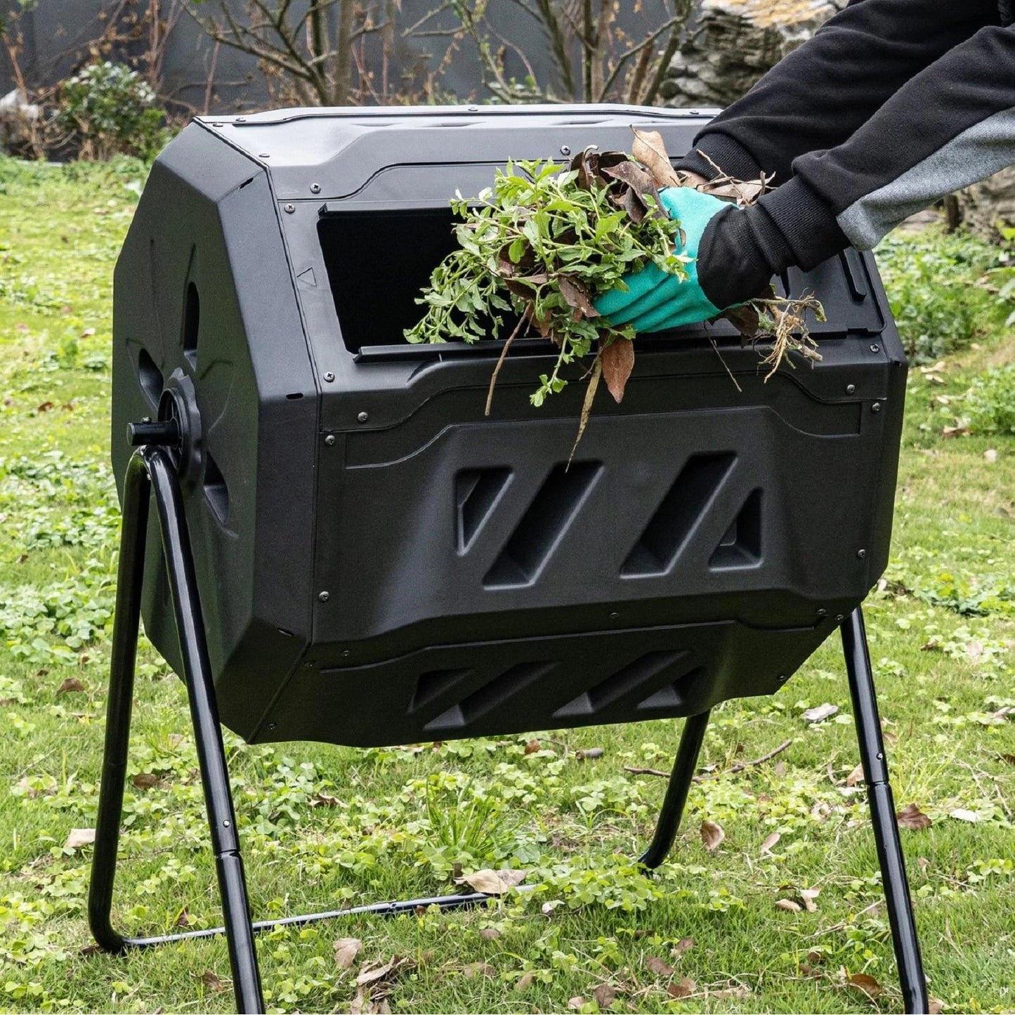 Saxon Dual Chamber 160L Compost Bin with Rotating Tumbler & Enhanced Aeration