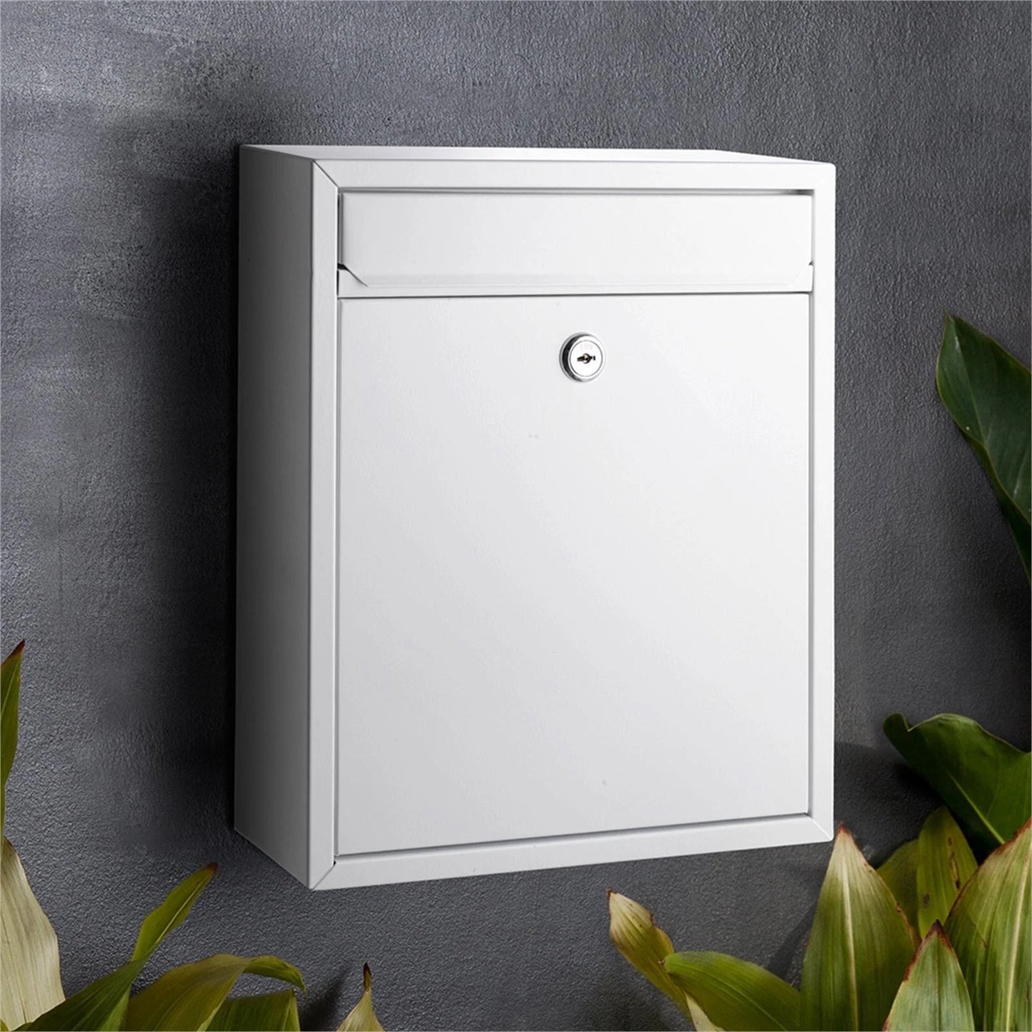 Sandleford White Wall Mount Letterbox, Galvanised Steel, Weather-Resistant, Lockable