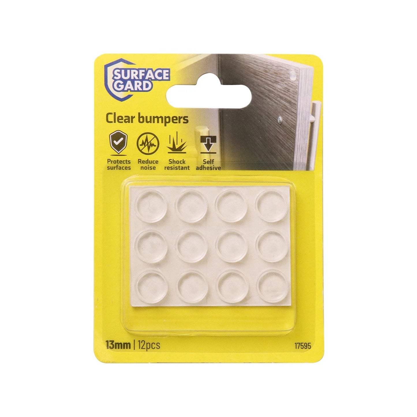 Surface Gard 13mm Clear Rubber Bumper 12 Pack - Scratch Prevention & Noise Reduction