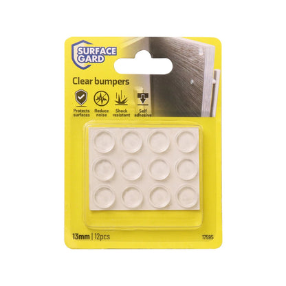 Surface Gard 13mm Clear Rubber Bumper 12 Pack - Scratch Prevention & Noise Reduction
