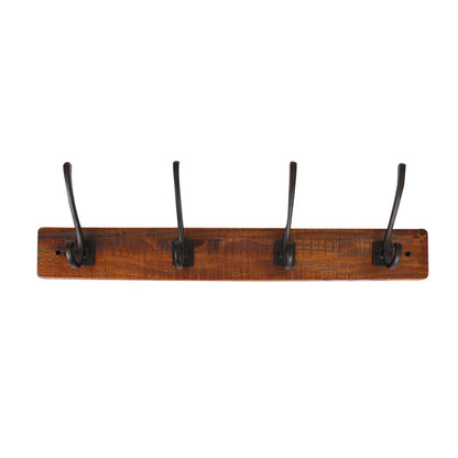 Adoored 600mm Black Rustic Hat & Coat Rack with 4 Hooks, Easy Install