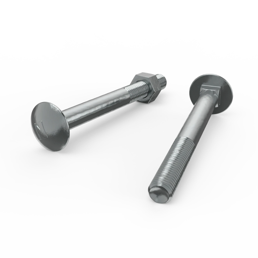 ZENITH M10 x 100mm Zinc Plated Cup Head Bolt & Nut, Low Profile, Square Neck