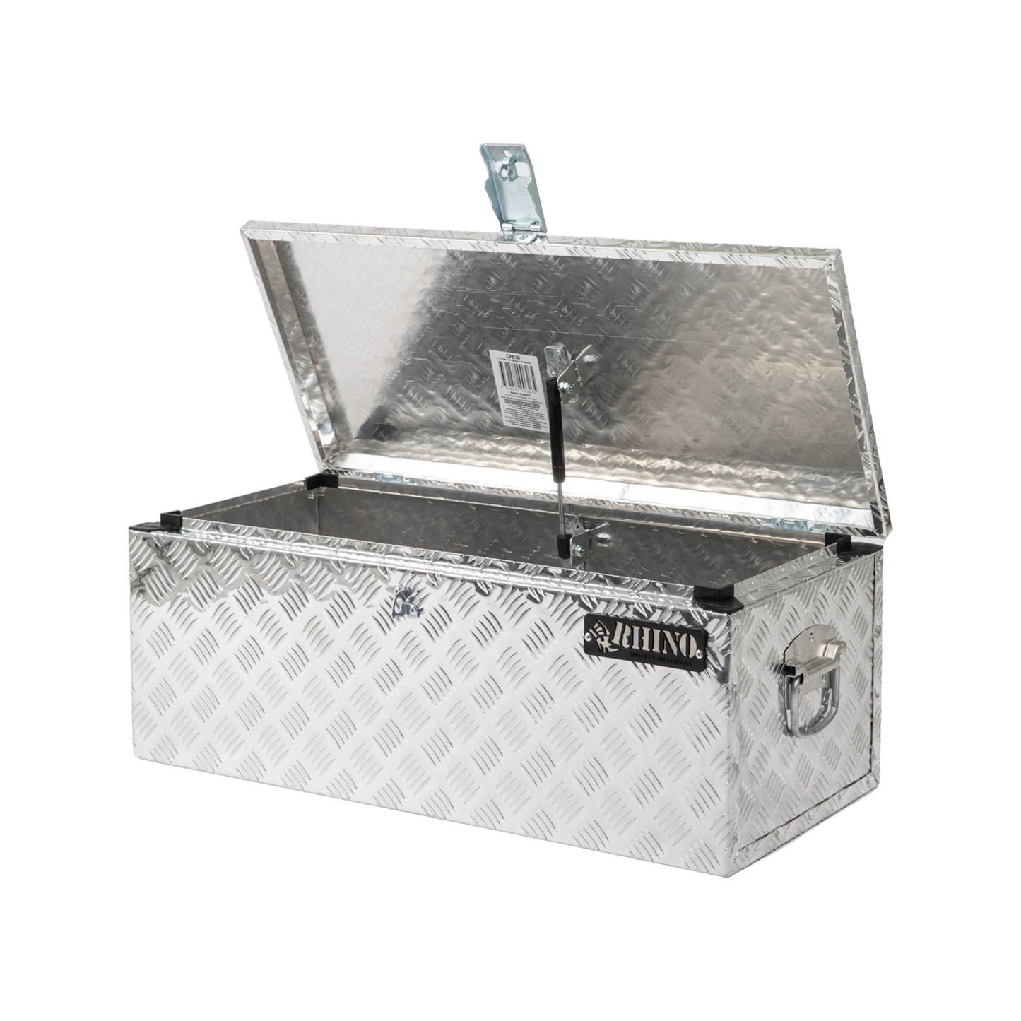 Rhino Aluminium Checkerplate Tool Box 780x355x305mm with Gas Struts & Croc-Loc Locking