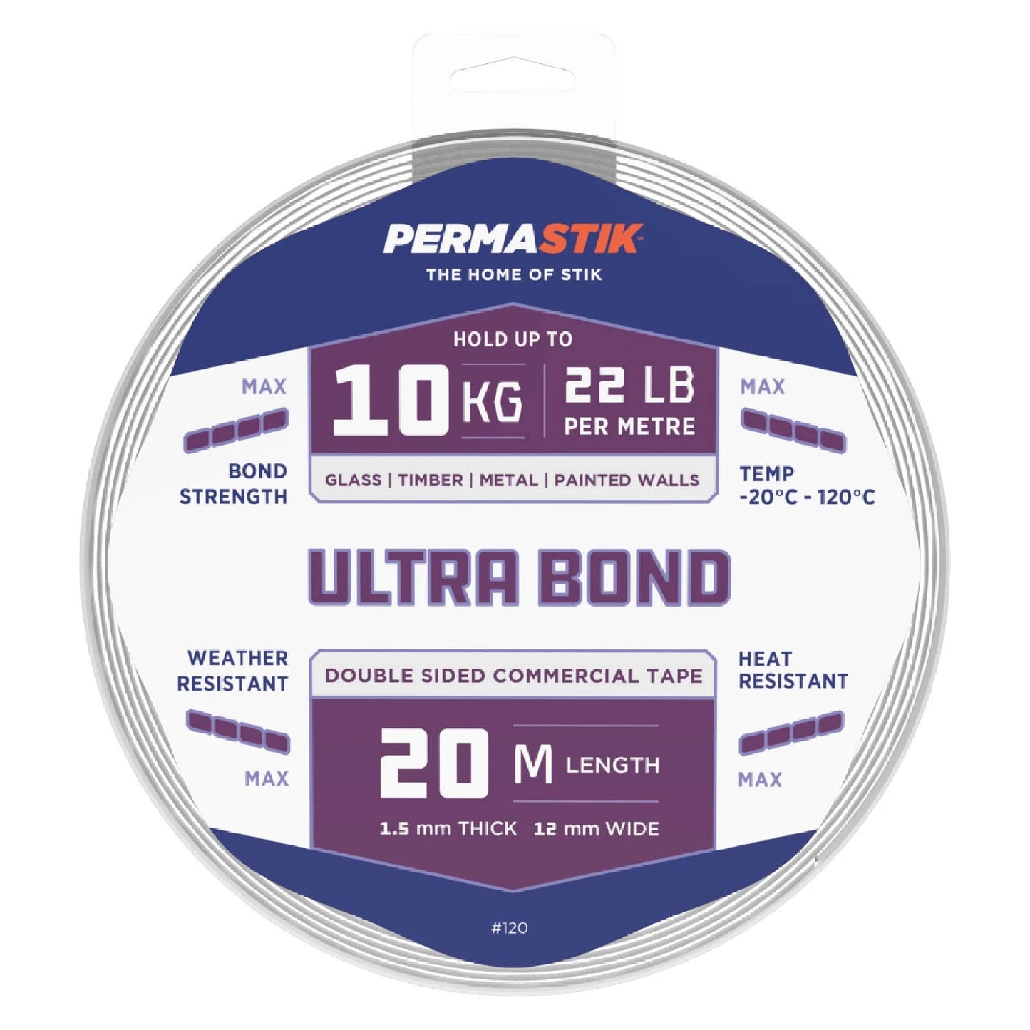 Permastik Ultra Bond 20m x 12mm Mounting Tape - High Load, Weather Resistant, Indoor/Outdoor