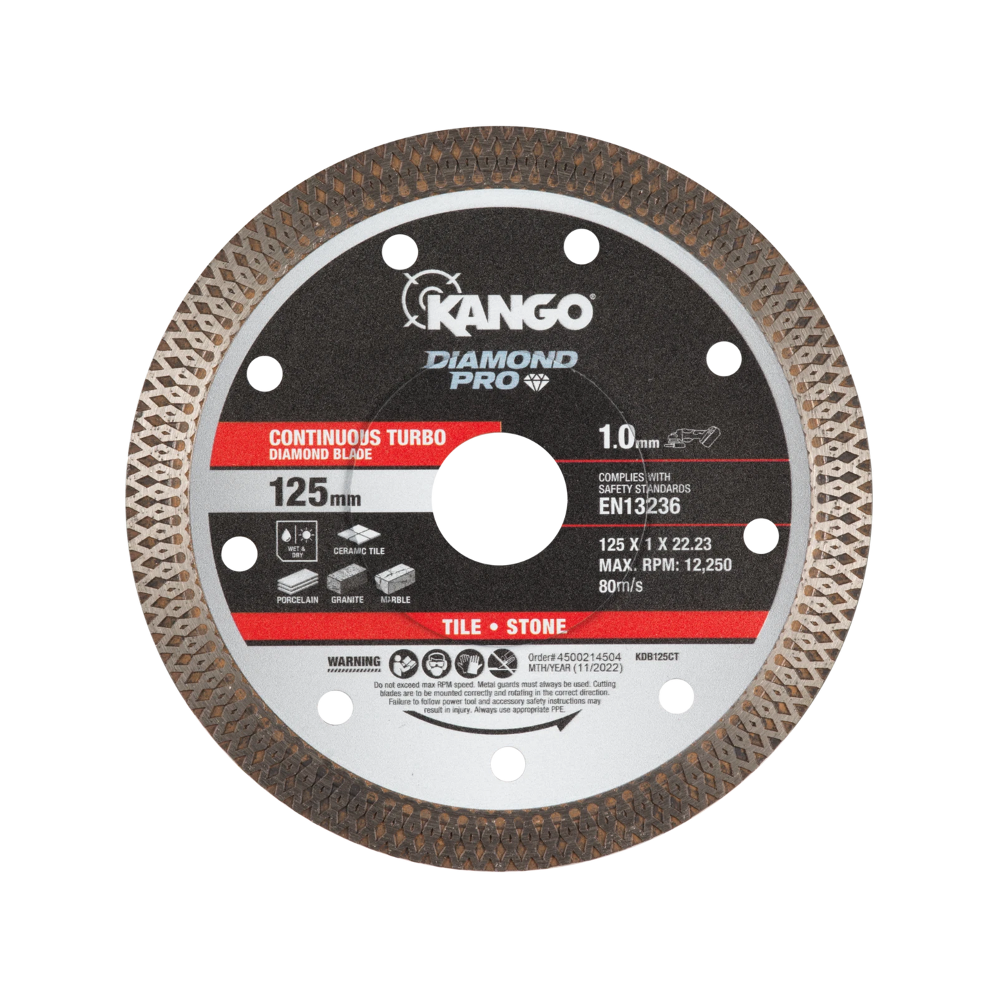 Kango 125mm Continuous Turbo Diamond Blade, Ultra-Thin, High Diamond Concentrate, Wet/Dry Use