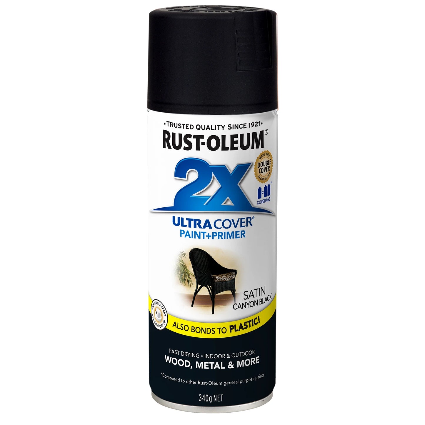 Rust-Oleum 340g Satin Canyon Black Spray Paint, 2X Ultra Cover, Indoor/Outdoor, Fast Drying