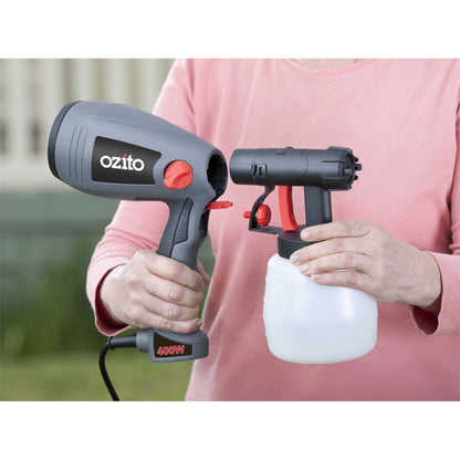 Ozito 400W Power Paint Spray Gun, Adjustable Patterns, 800ml Reservoir, Versatile Use