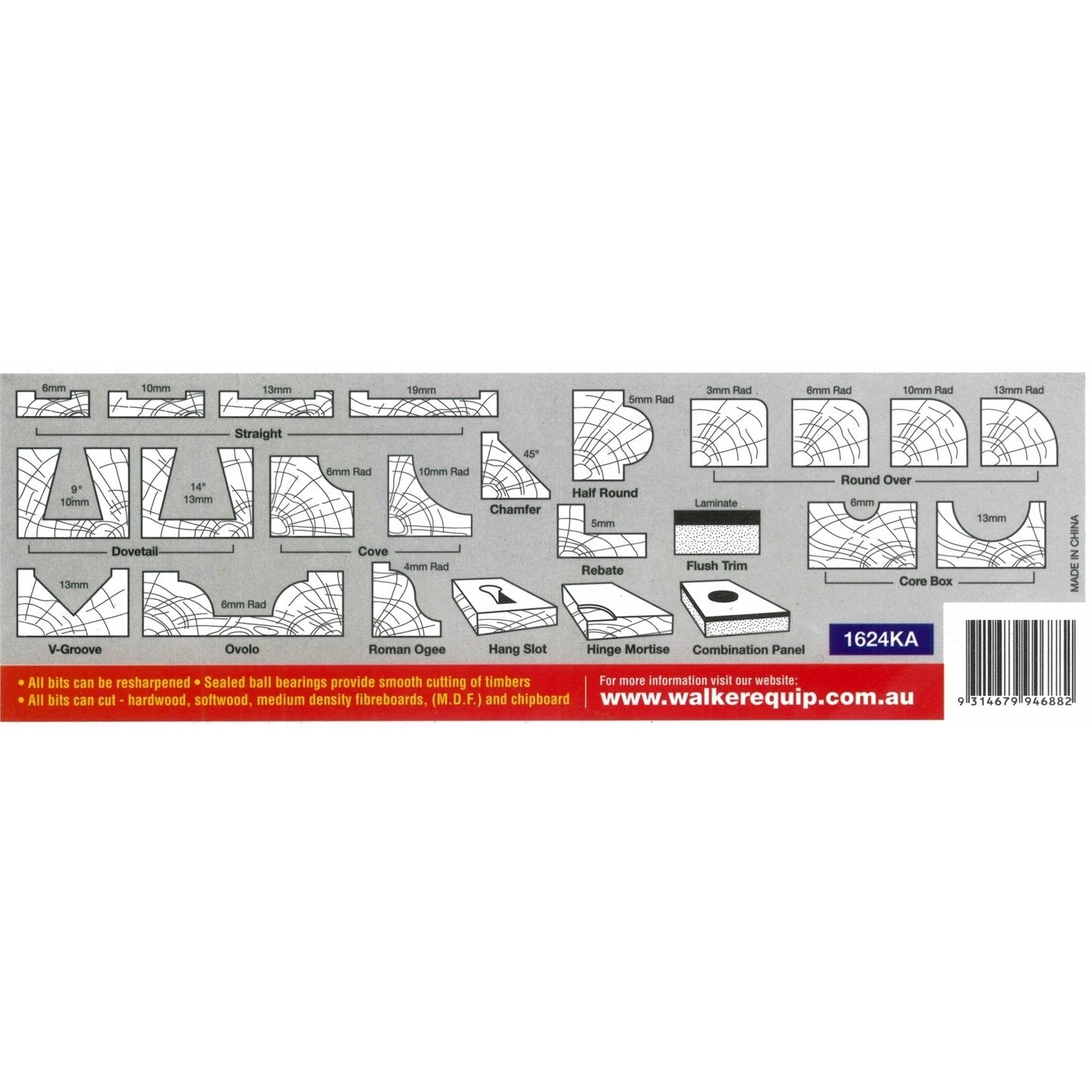 Ultra 6.4mm 24 Piece Tungsten Carbide Router Bit Set with Diamond Sharpener