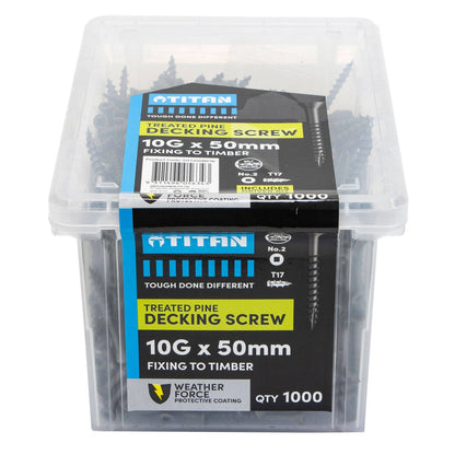 Titan 10G x 50mm Weather Force Treated Pine Decking Screws - 1000 Pack, Corrosion Resistant