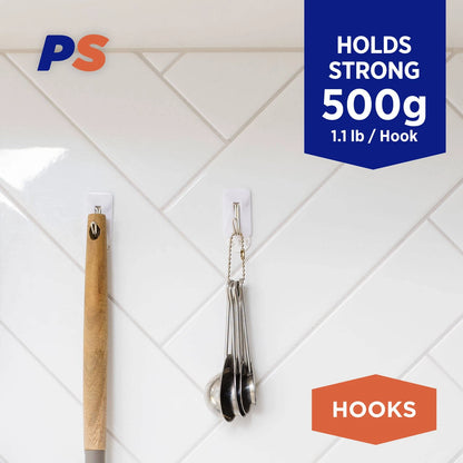 Permastik Small Kitchen Hooks 9 Pack, Strong Adhesive, No Drilling, Clean Removal