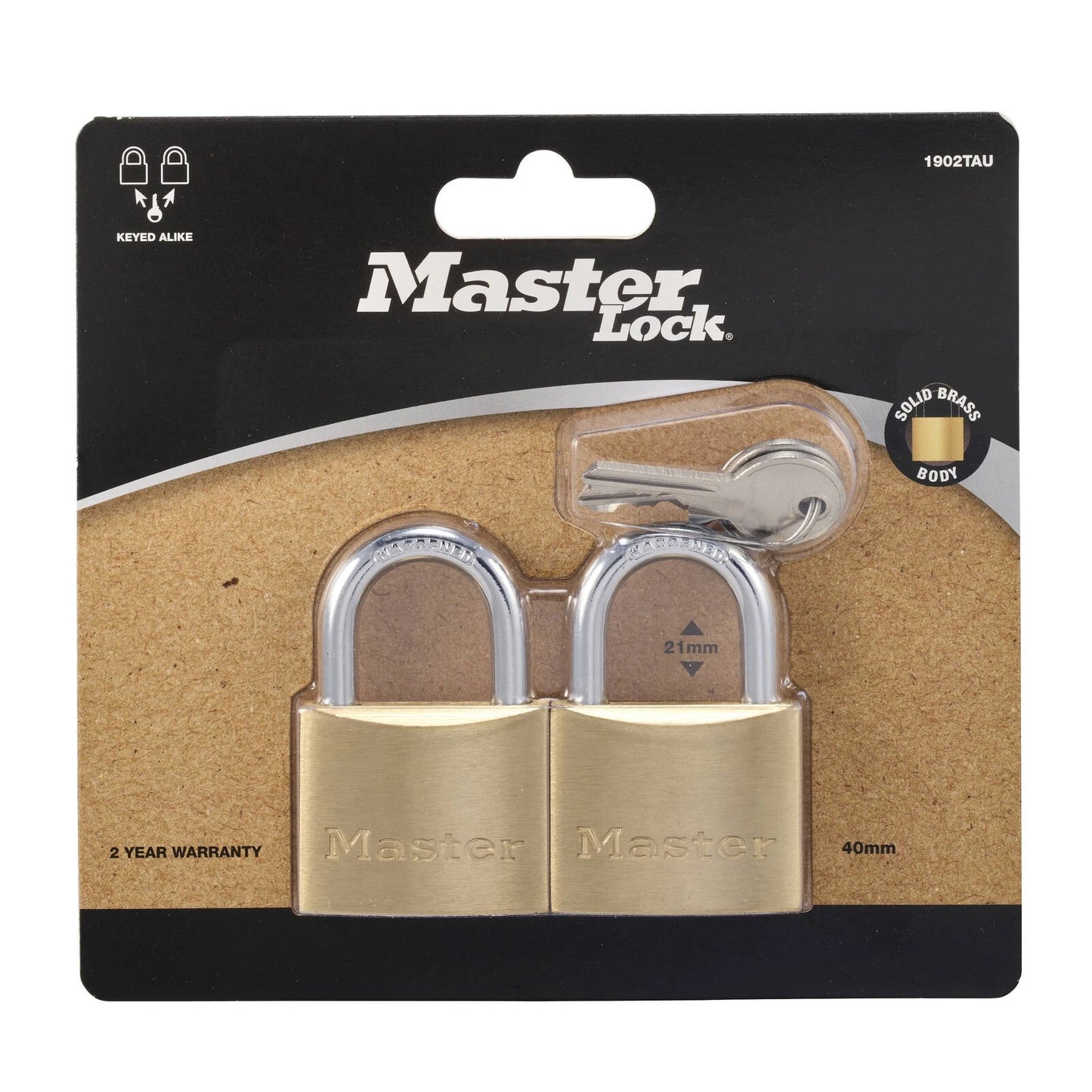 Master Lock 40mm Brass Keyed Padlock 2 Pack, Corrosion-Resistant, Dual Locking Levers