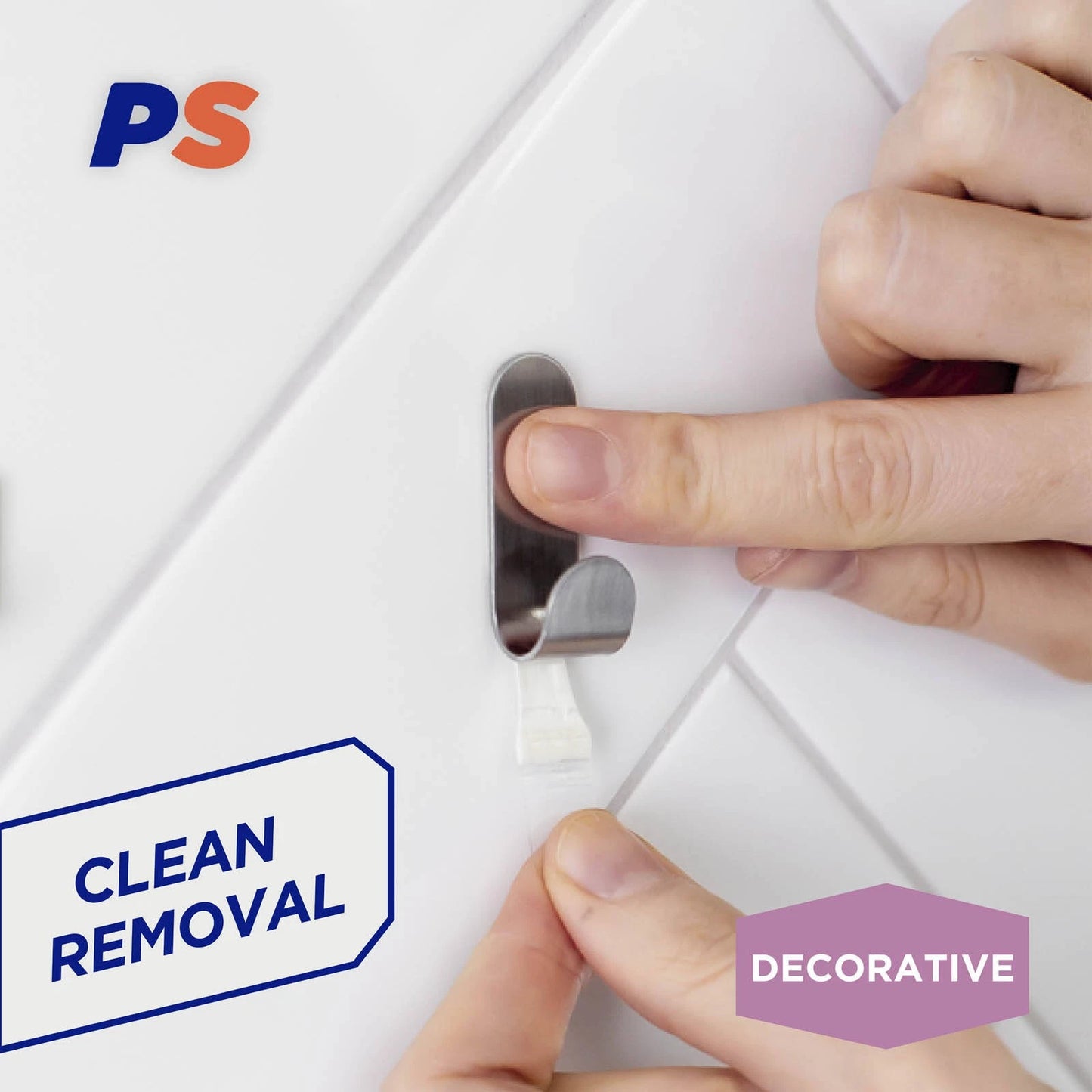 Permastik Small Steel Metal Hooks 6 Pack - No Damage, 300g Load, Stainless Steel