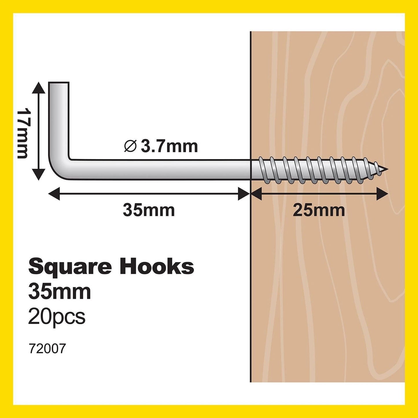 Everhang 35mm Zinc Plated Square Hook 20 Pack - Durable, Easy Install, 10kg Load