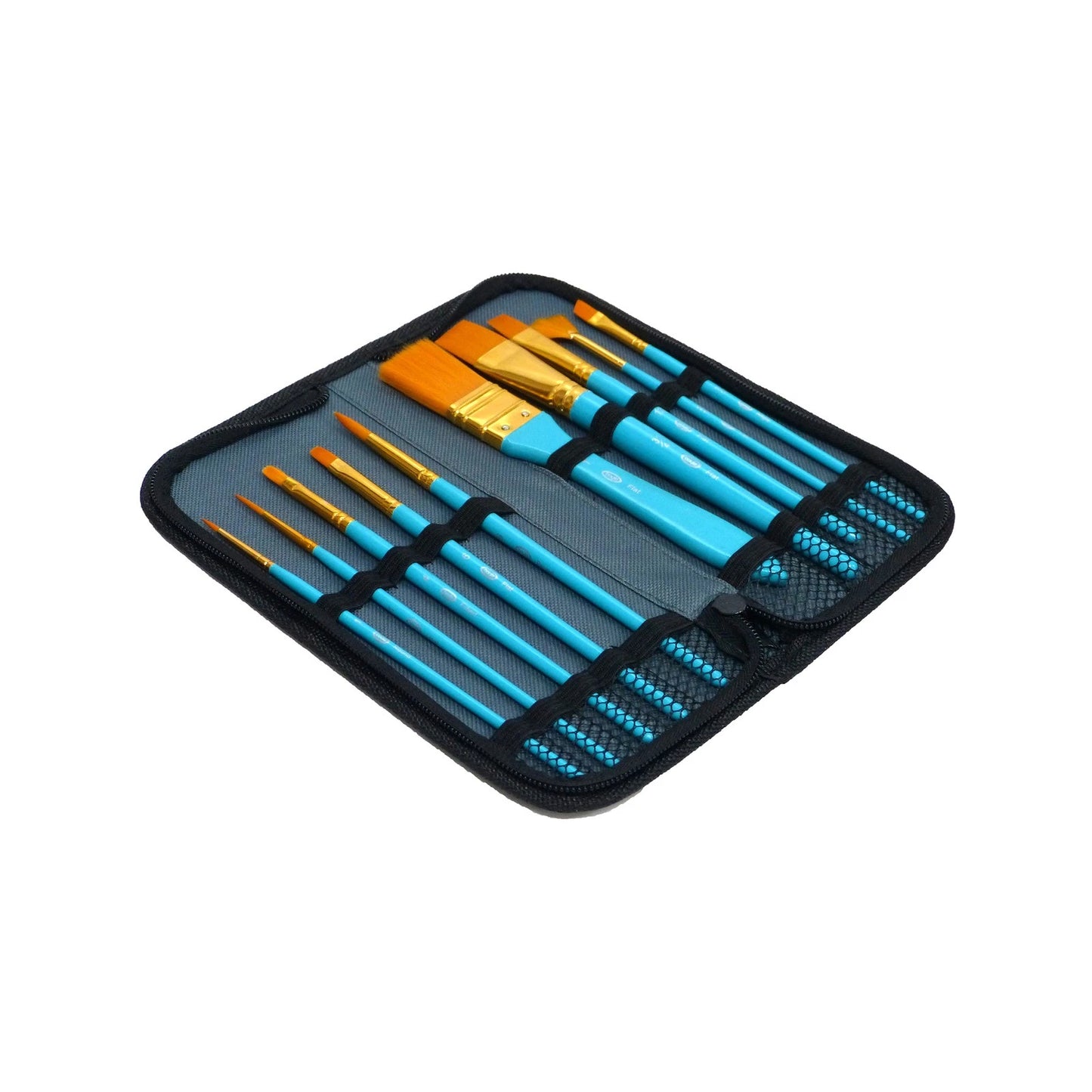 Boyle Essentials Brush Value Pack - 10 Gold Taklon Brushes with Storage Case for All Media