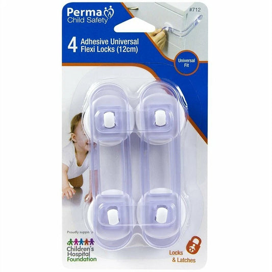 Perma Child Safety Adhesive Flexi Locks 12cm, 4 Pack - Easy Install, Durable Plastic