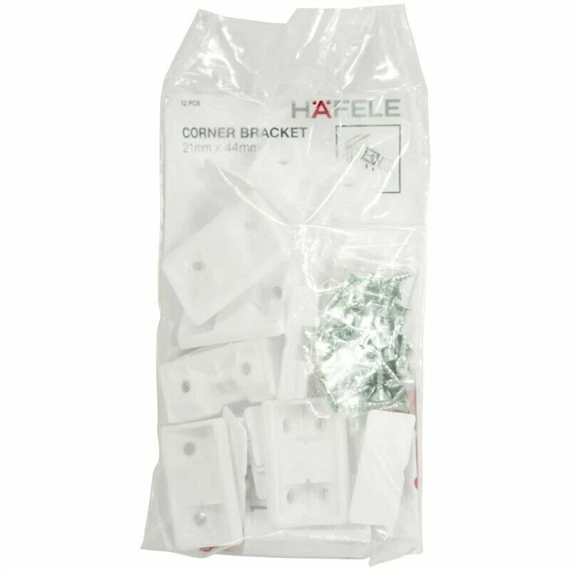 Hafele Corner Bracket 21x44mm, 12 Pack, Easy Install, Durable Plastic, White