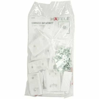 Hafele Corner Bracket 21x44mm, 12 Pack, Easy Install, Durable Plastic, White