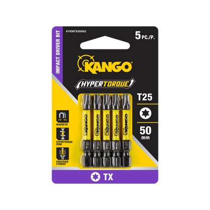 Kango HyperTorque TX25 50mm Impact Driver Bit 5 Pack - Magnetic Tip, Torsion Zone