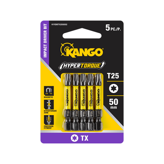Kango HyperTorque TX25 50mm Impact Driver Bit 5 Pack - Magnetic Tip, Torsion Zone