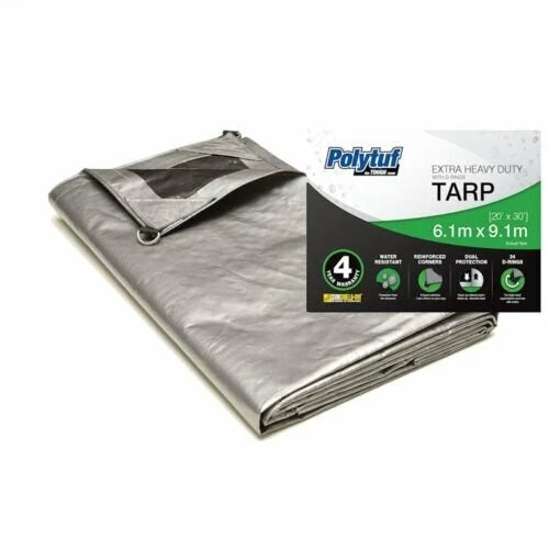 Polytuf Ultra Heavy Duty 6.1x9.1m D-Ring Tarpaulin, UV & Water Resistant, 4-Year Warranty