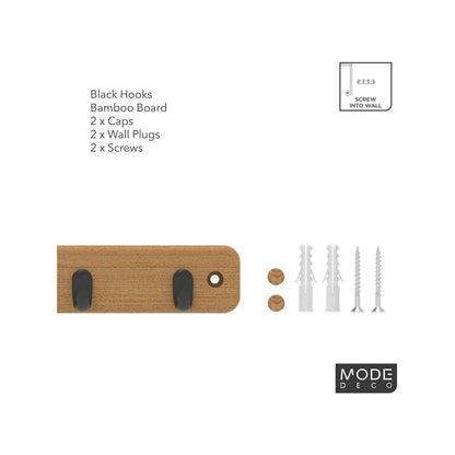 MODE 7 Bamboo Key Rack with Black Hooks, Durable & Decorative