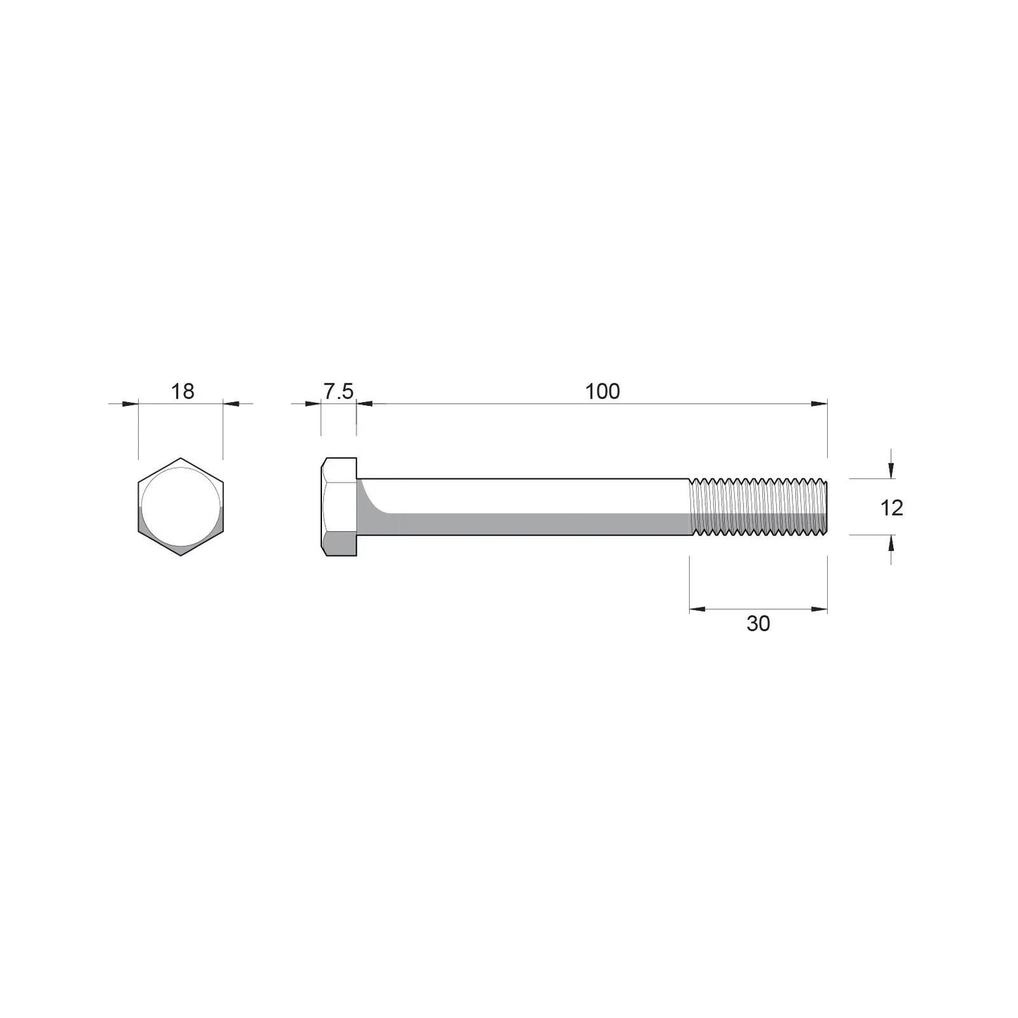 ZENITH Stainless Steel 304 M12 x 100mm Hex Head Bolts and Nuts, Corrosion Resistant