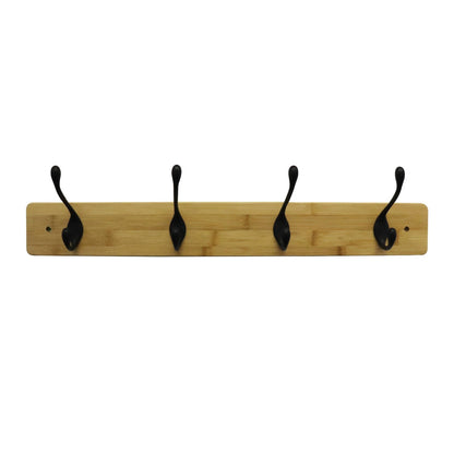 Adoored 60cm Black Bamboo Hat & Coat Rack with 4 Hooks, Modern Design, Easy Install
