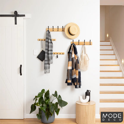MODE 7 Bamboo Key Rack with Black Hooks, Durable & Decorative