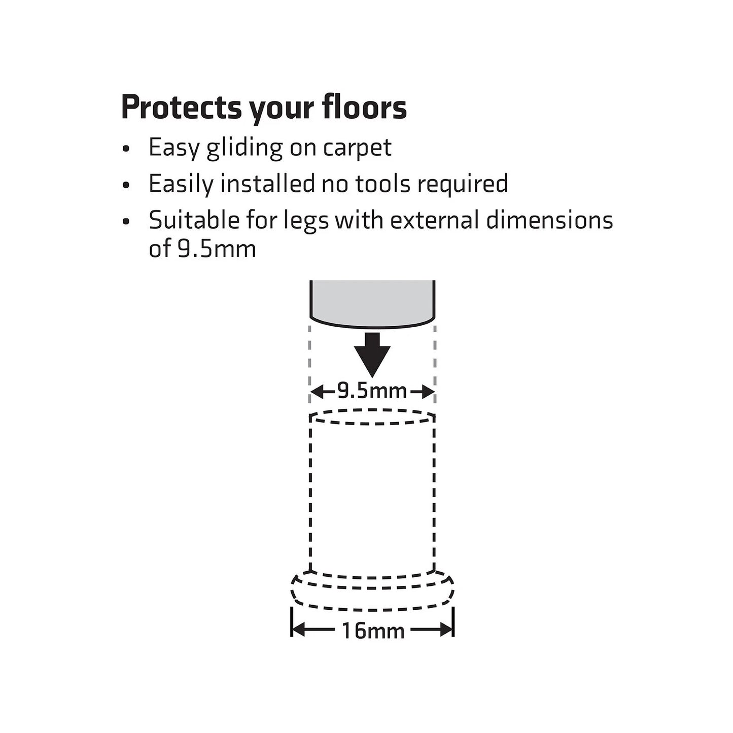 Surface Gard 9.5mm Black Round Plastic Chair Tips - 4 Pack, Easy Glide, Floor Protection