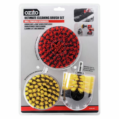 Ozito Ultimate Cleaning Brush Set for Cordless Drills - 3 Brushes, Versatile Surfaces