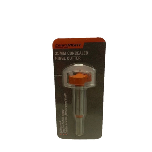 Craftright 35mm Concealed Hinge Cutter, Tungsten Carbide, 9.5mm Shank, Orange