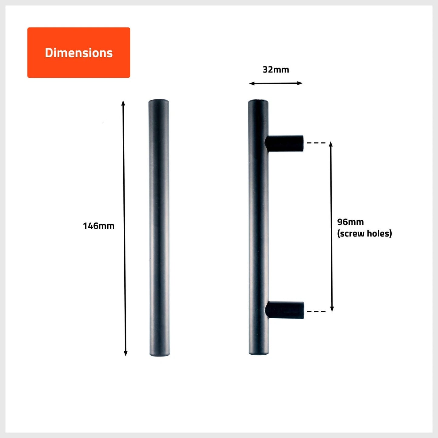 Taskmaster Black Matte T Handle 96mm - 4 Pcs, Easy Install, Modern Cabinet Upgrade