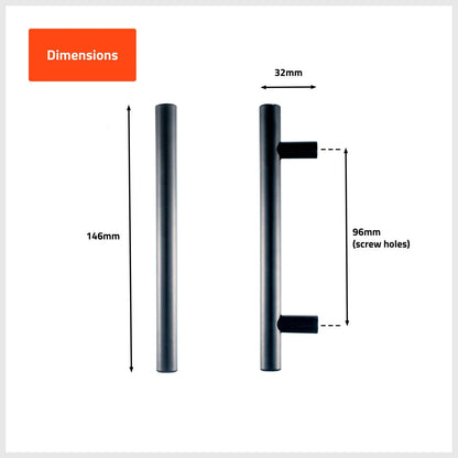 Taskmaster Black Matte T Handle 96mm - 4 Pcs, Easy Install, Modern Cabinet Upgrade