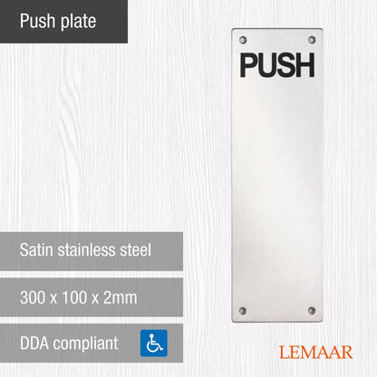 Lemaar Satin Stainless Steel Engraved Push Plate 300x100x2mm DDA Compliant