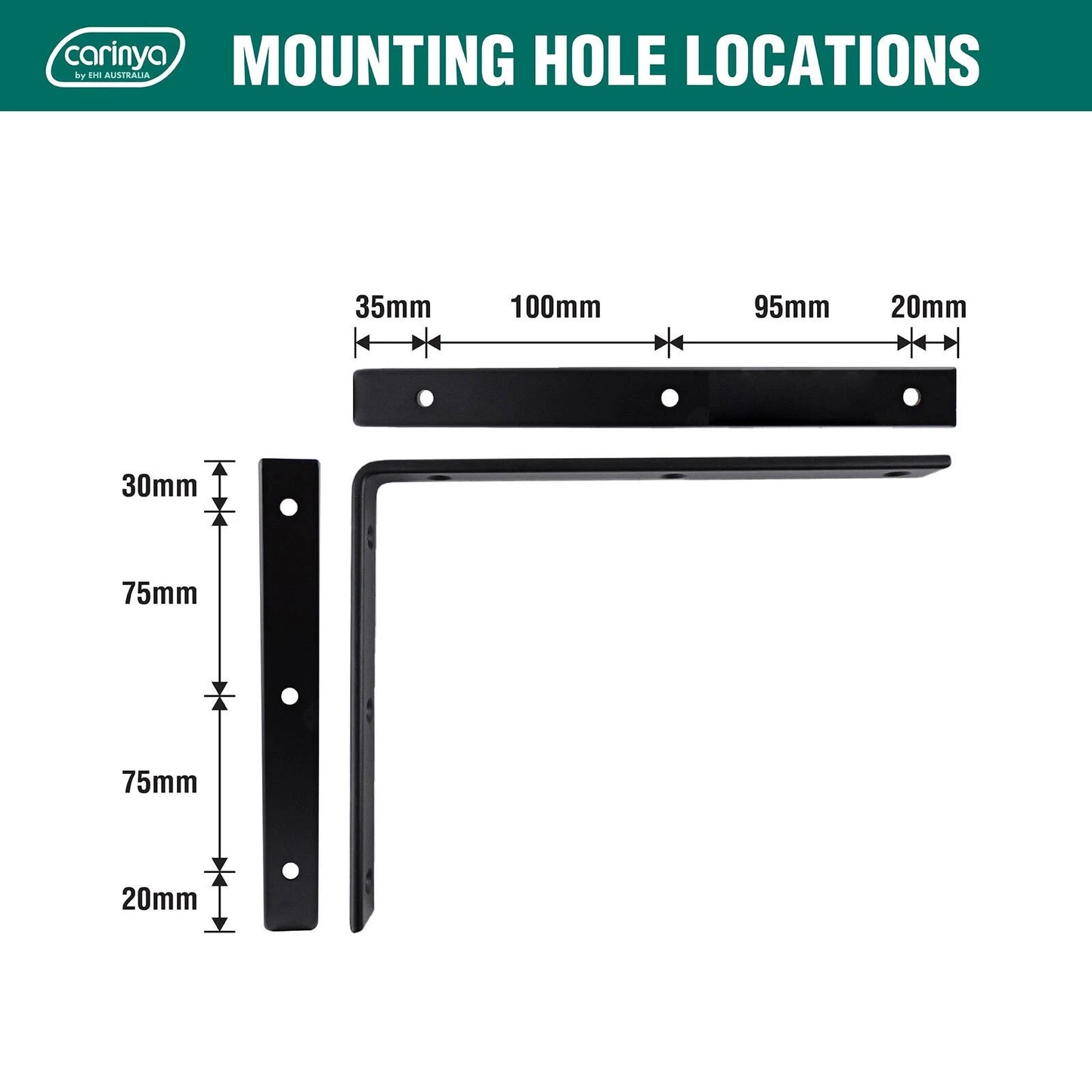 Carinya Heavy-Duty Black Angle Bracket 250x200mm, Stainless Steel, Indoor/Outdoor Use